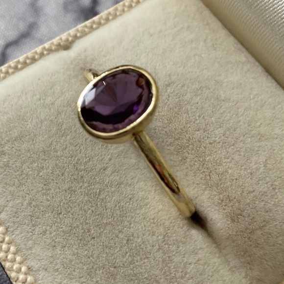 Purple Amethyst Gemstone Gold February Birthstone Ring - Picture 7 of 9